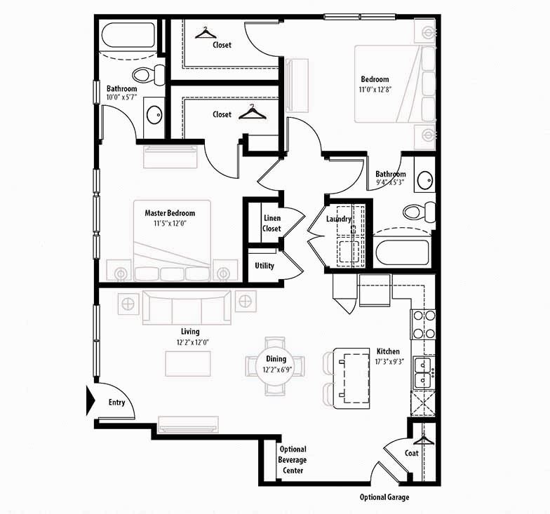 Two bedroom floor plan